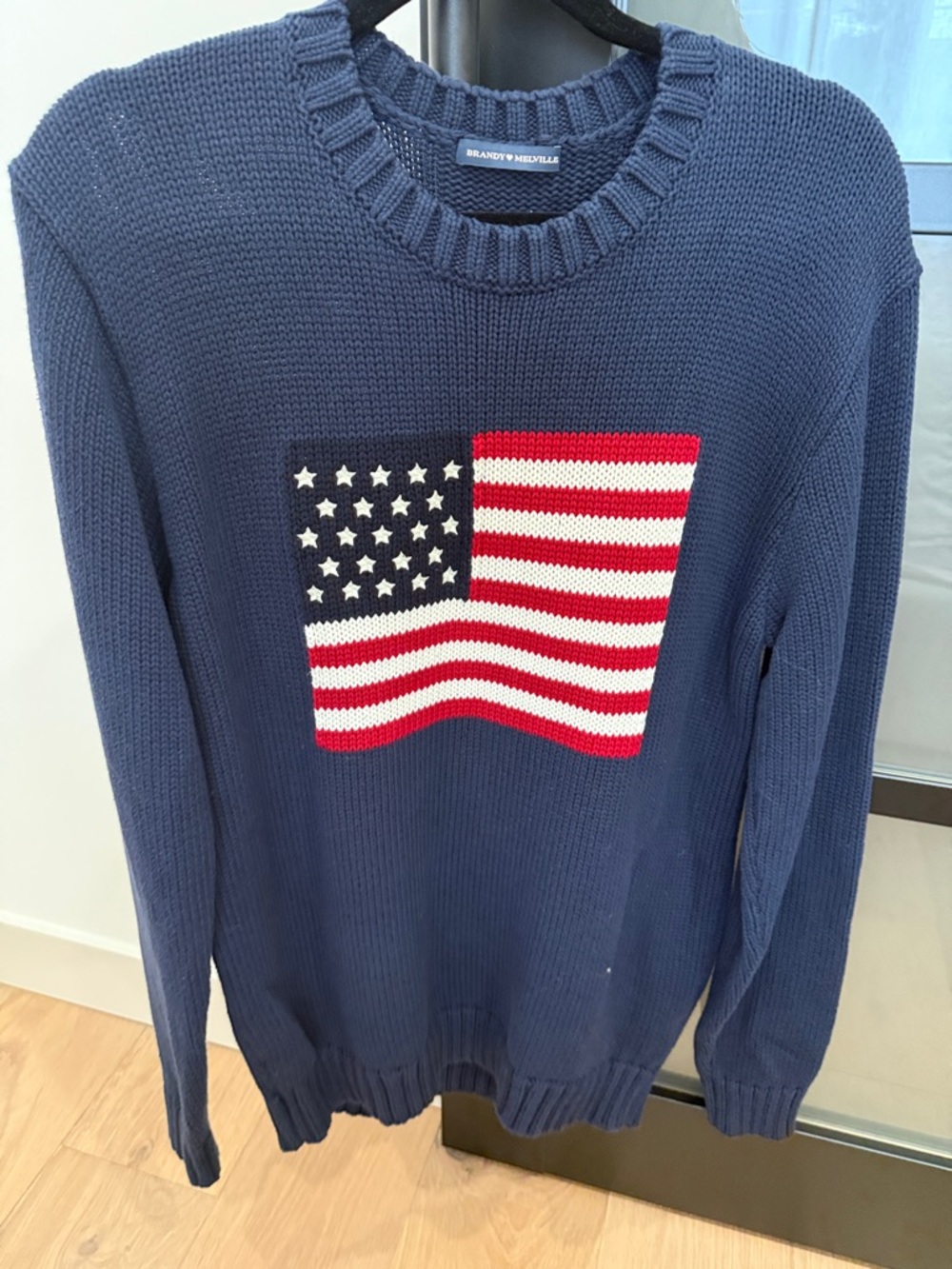 Brandy Melville Navy Crewneck Sweater with USA Flag Motif